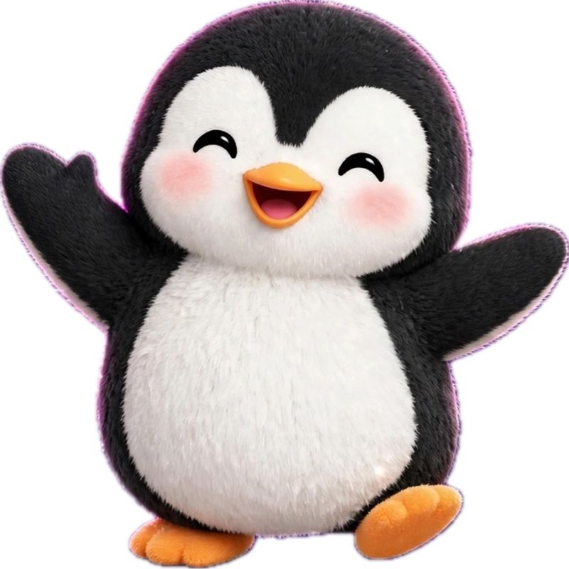 Compañero pingüino esponjoso de Pinvoz saludando